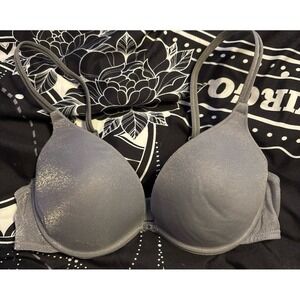 Lily of‎ France Shiny Grey Full Coverage Contour Push-up Underwire Bra, Size 34C
